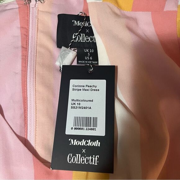 ModCloth Collectif Stripe Sorbet Soiree Maxi Dress Pink Multicolor Resortwear 6 - Picture 12 of 13